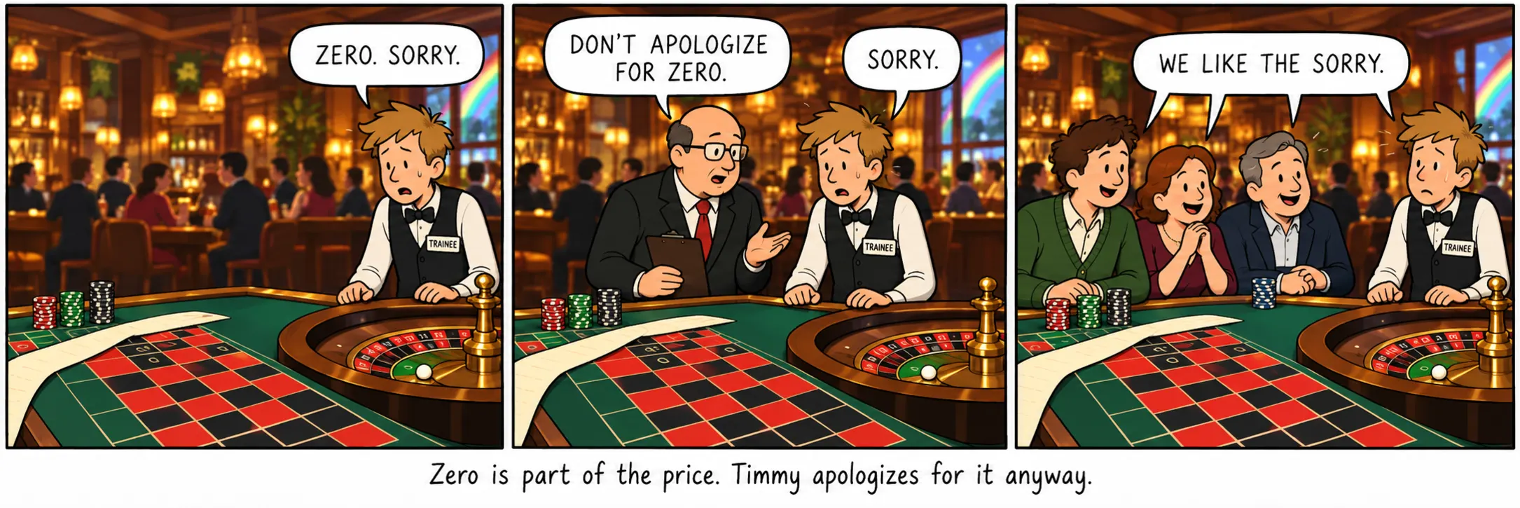 Nula je deo cene. Timmy se ipak izvinjava zbog nje.